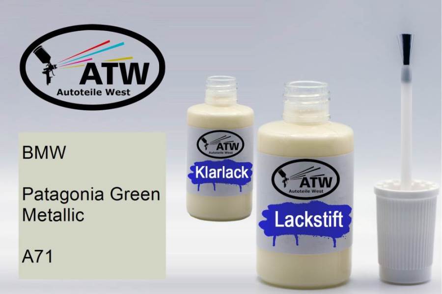 BMW, Patagonia Green Metallic, A71: 20ml Lackstift + 20ml Klarlack - Set, von ATW Autoteile West.